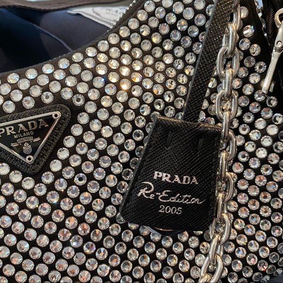 Prada Crystal Re-Edition 2005 Crossbody Chain Shoulder Bag Black Reedition - Picture 4 of 16